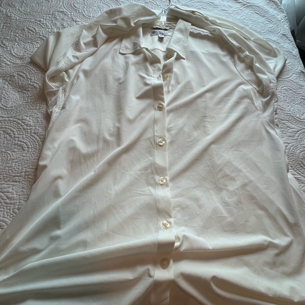 Coolibar White UPF 50+ Button Down Roll Tab Sleeve Tunic Shirt Large - Picture 4 of 8